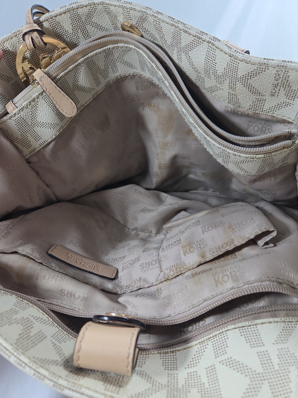 Michael Kors Cream & Tan MK Logo Tote - Picture 11 of 15